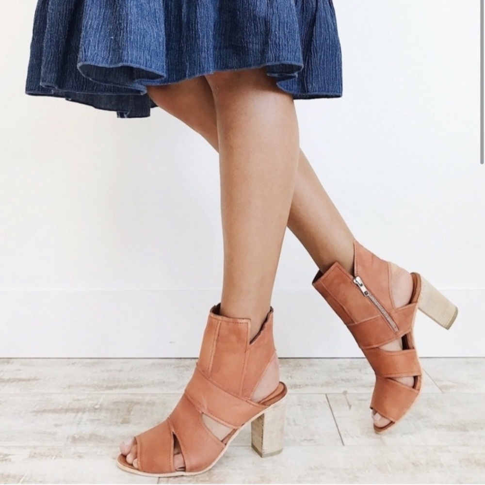 New Free People Women's Shoes, Effie Block Heel Sandals boot in Leather Size 38
